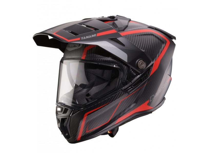 Casca adventure/off road Caberg model Tanami SV Gravity Q8 rosu/gri/negru carbon Pinlock ready - lentila Pinlock inclusa (100% carbon)