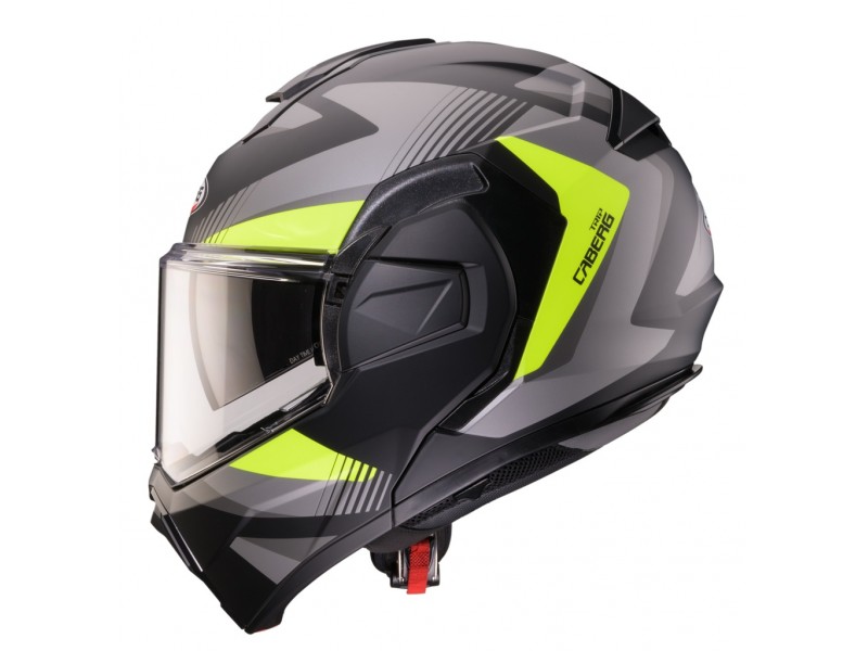 Casca modulabila (flip-back) Caberg model Trip SV Lunar L6 negru/gri/galben fluor mat Pinlock ready - lentila Pinlock inclusa