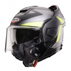 Casca modulabila (flip-back) Caberg model Trip SV Lunar L6 negru/gri/galben fluor mat Pinlock ready - lentila Pinlock inclusa