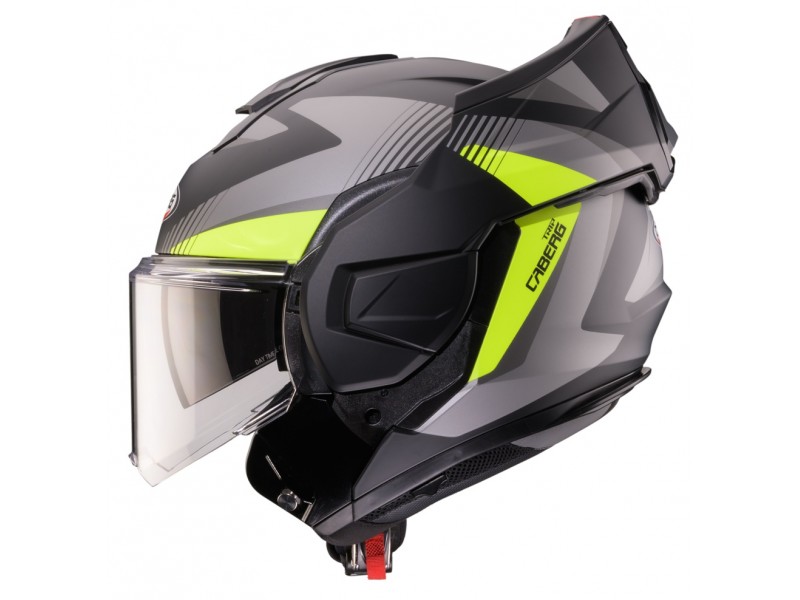 Casca modulabila (flip-back) Caberg model Trip SV Lunar L6 negru/gri/galben fluor mat Pinlock ready - lentila Pinlock inclusa