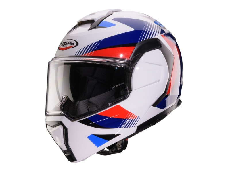 Casca modulabila (flip-back) Caberg model Trip SV Lunar O5 alb/rosu/albastru lucios Pinlock ready - lentila Pinlock inclusa