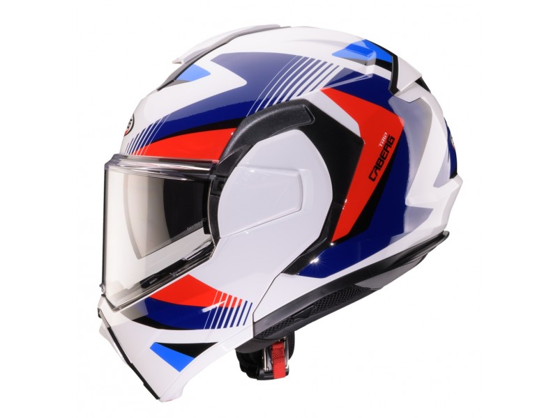 Casca modulabila (flip-back) Caberg model Trip SV Lunar O5 alb/rosu/albastru lucios Pinlock ready - lentila Pinlock inclusa