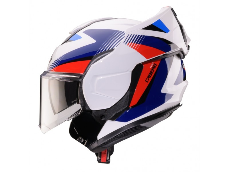 Casca modulabila (flip-back) Caberg model Trip SV Lunar O5 alb/rosu/albastru lucios Pinlock ready - lentila Pinlock inclusa