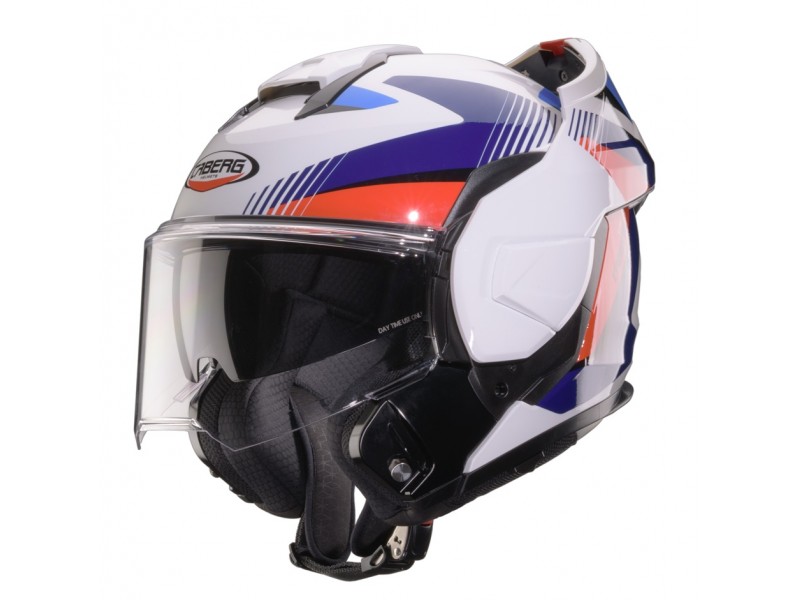 Casca modulabila (flip-back) Caberg model Trip SV Lunar O5 alb/rosu/albastru lucios Pinlock ready - lentila Pinlock inclusa