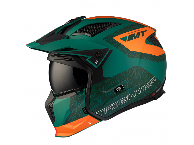 Casca MT Streetfighter SV S Totem C6 verde mat (ochelari soare integrati) - masca (protectie) barbie si cozoroc detasabile