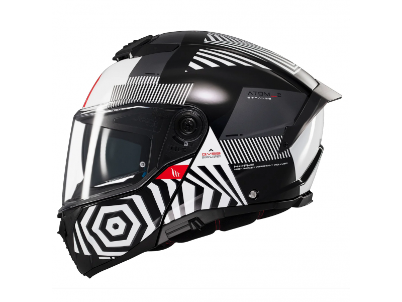 Casca modulabila MT Atom 2 SV Strange B2 negru/alb lucios (ochelari soare integrati) Pinlock Ready - tip viziera: MT-V-35