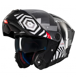 Casca modulabila MT Atom 2 SV Strange B2 negru/alb lucios (ochelari soare integrati) Pinlock Ready - tip viziera: MT-V-35