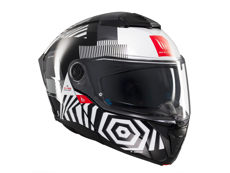 Casca modulabila MT Atom 2 SV Strange B2 negru/alb lucios (ochelari soare integrati) Pinlock Ready - tip viziera: MT-V-35