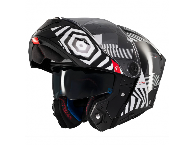 Casca modulabila MT Atom 2 SV Strange B2 negru/alb lucios (ochelari soare integrati) Pinlock Ready - tip viziera: MT-V-35