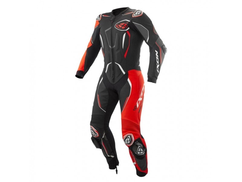 Costum (combinezon) motociclete barbati piele Ixon vara model Demonio culoare: negru/rosu/alb
