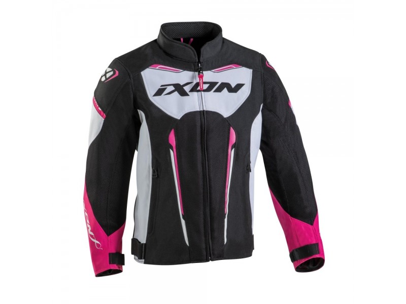 Geaca (jacheta) motociclete copii Racing/Roadster Ixon vara model Striker AIR KID culoare: negru/alb/fuchsia (roz) Geaca (jacheta) motociclete copii Racing/Roadster Ixon vara model Striker AIR KID culoare: negru/alb/fuchsia (roz)