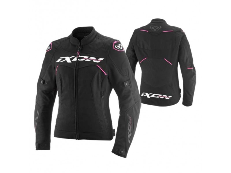 Geaca (jacheta) motociclete femei Racing/Roadster Ixon All season model Meteor 31 LS culoare: negru/alb/roz (concept 3 in 1)