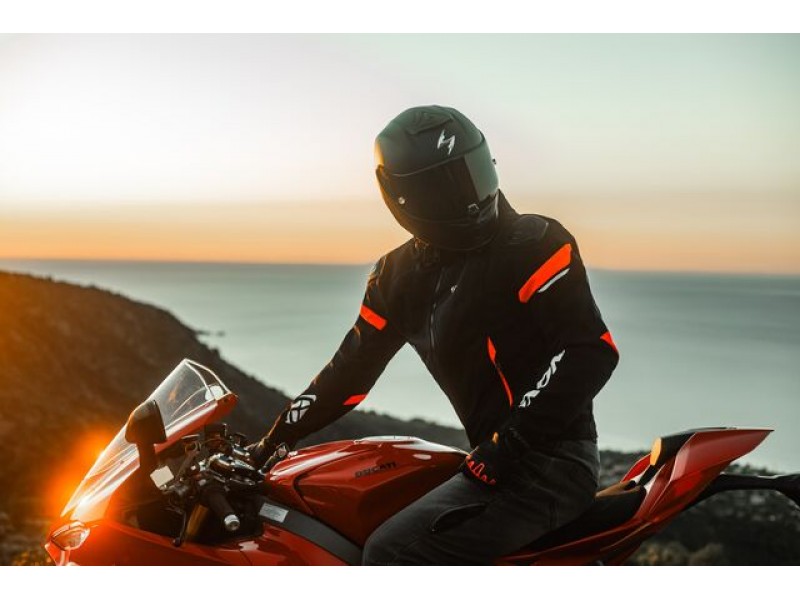 Geaca (jacheta) motociclete barbati Racing/Roadster Ixon vara model Pulsion Air MS culoare: negru/alb/rosu