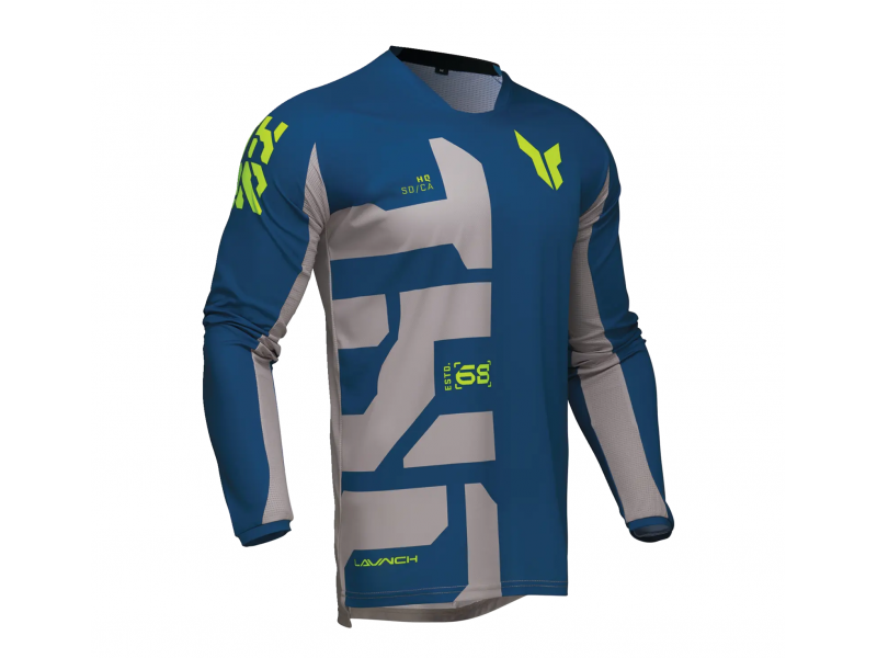 Tricou (bluza) cross-enduro Thor model Launchmode Forge culoare: albastru/gri/galben fluor