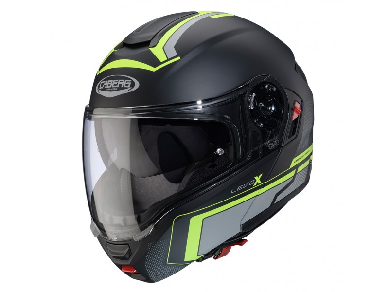 Casca modulabila (flip-up) Caberg model Levo X Elite L6 negru/gri/galben fluor mat Pinlock ready - lentila Pinlock inclusa (fibra de sticla)