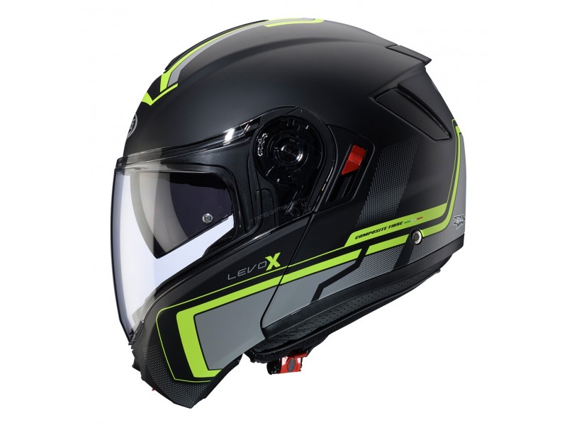 Casca modulabila (flip-up) Caberg model Levo X Elite L6 negru/gri/galben fluor mat Pinlock ready - lentila Pinlock inclusa (fibra de sticla)