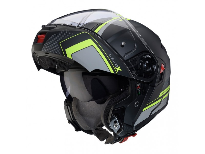 Casca modulabila (flip-up) Caberg model Levo X Elite L6 negru/gri/galben fluor mat Pinlock ready - lentila Pinlock inclusa (fibra de sticla)