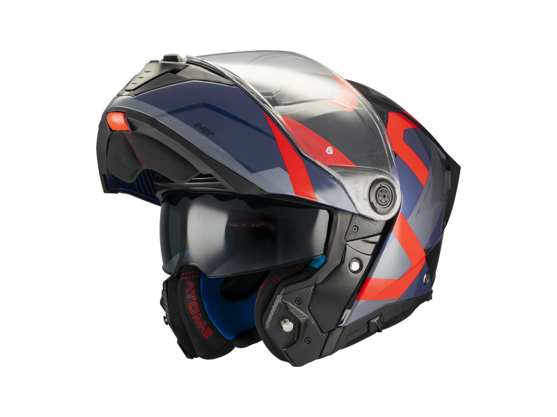 Casca modulabila MT Atom 2 SV Dexter B15 rosu/albastru lucios (ochelari soare integrati) Pinlock Ready - tip viziera: MT-V-35 Casca modulabila MT Atom 2 SV Dexter B15 rosu/albastru lucios (ochelari soare integrati) Pinlock Ready - tip viziera: MT-V-35