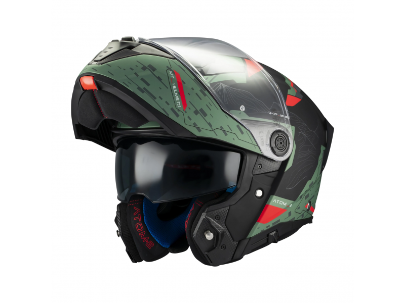 Casca modulabila MT Atom 2 SV Highlands C6 verde mat (ochelari soare integrati) Pinlock Ready - tip viziera: MT-V-35