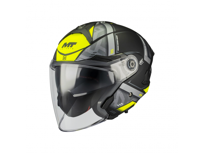 Casca open face motociclete MT Cosmo SV Arrow B3 galben fluor mat (ochelari soare integrati) - tip viziera: MT-V-37