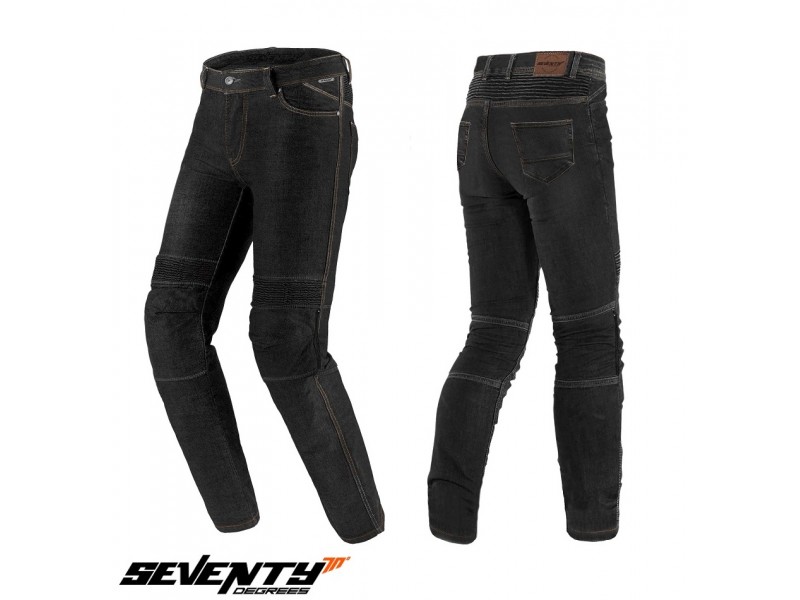 Blugi (jeans) moto barbati Seventy model SD-PJ6 tip Slim fit culoare: negru (cu insertii Aramid Kevlar)