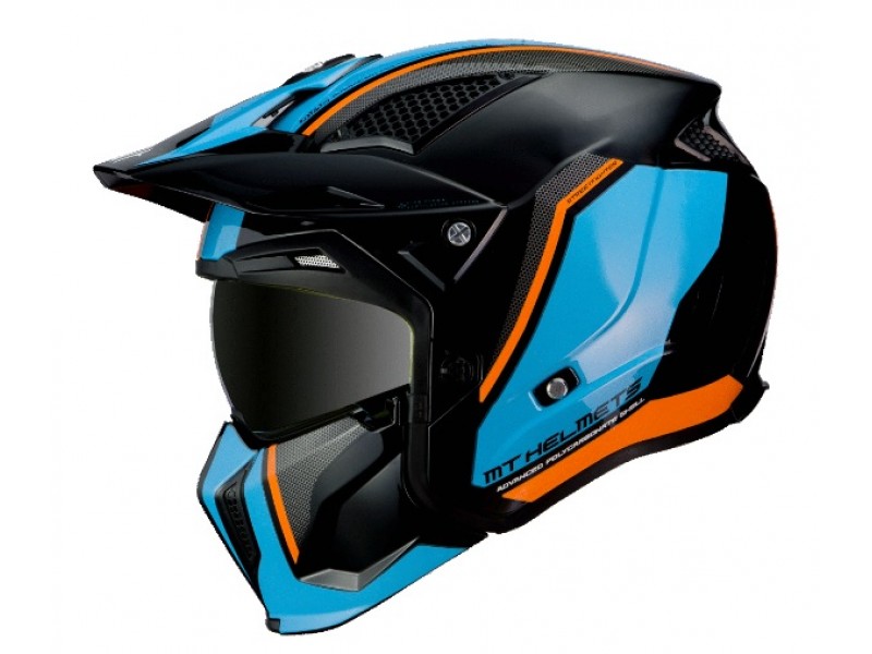 Casca MT Streetfighter SV Twin A4 negru/albastru/portocaliu fluor lucios (ochelari soare integrati) - masca (protectie) barbie si cozoroc detasabile Casca MT Streetfighter SV Twin A4 negru/albastru/portocaliu fluor lucios (ochelari soare integrati) - masca (protectie) barbie si cozoroc detasabile