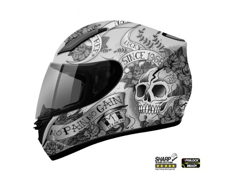 Casca integrala motociclete MT Revenge Skull & Rose gri/negru mat