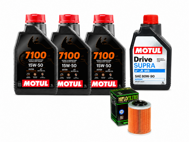 Pachet revizie ATV CFMOTO 450/520/550/600/800 (ulei Motul 7100 15W50 + ulei grupuri + filtru Hiflofiltro)