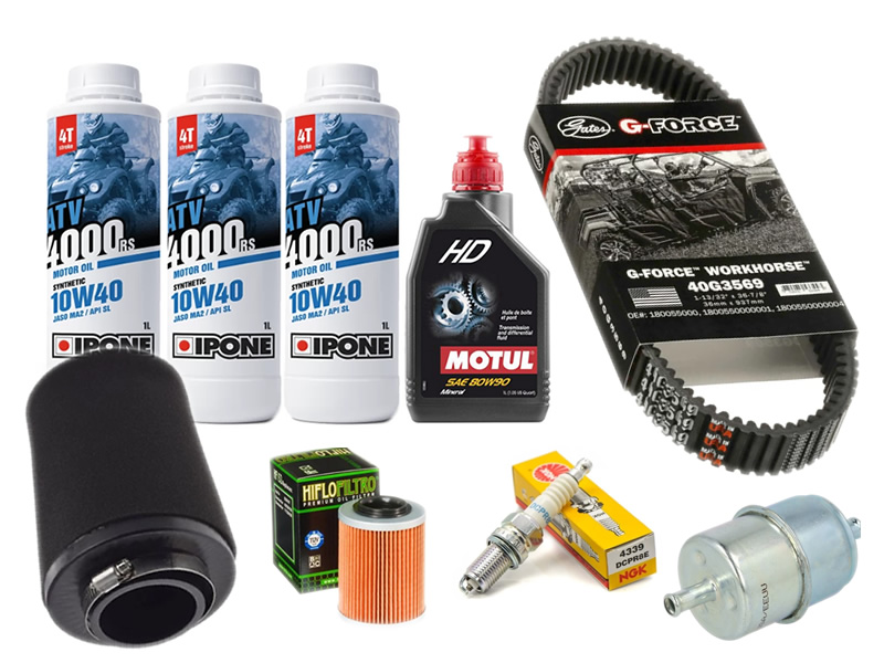 Pachet complet revizie ATV CFMOTO 400/450/500/520/550/600/625 (ulei motor + grupuri, filtru aer, filtru benzina, bujie, curea)