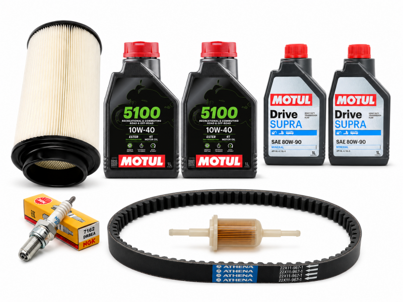 Pachet complet revizie ATV Linhai 260/300/370/400 – Ulei Motor Motul, Curea, Filtru Aer, Bujie, Filtru benzina