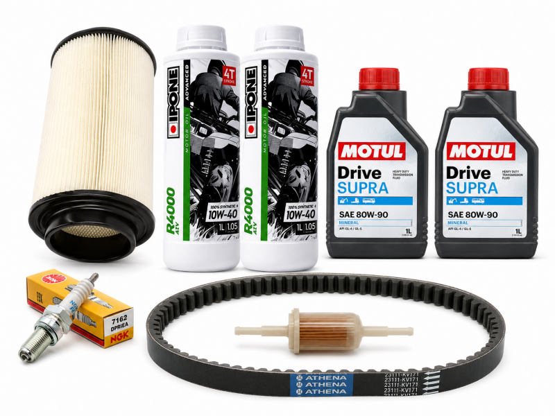 Pachet complet revizie ATV Linhai 260/300/370/400 (ulei motor + grupuri, filtru aer, filtru benzina, bujie, curea)