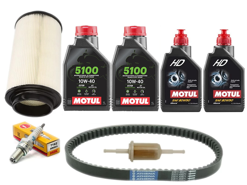 Pachet complet revizie ATV Linhai 260/300/370/400 – Ulei Motor Motul, Curea, Filtru Aer, Bujie, Filtru benzina