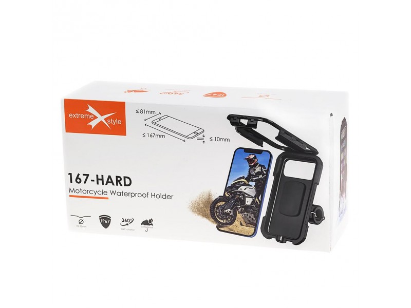 Suport telefon cu husa eXtremestyle model 167-Hard - montaj pe ghidon - 167x81x10 mm Suport telefon cu husa eXtremestyle model 167-Hard - montaj pe ghidon - 167x81x10 mm