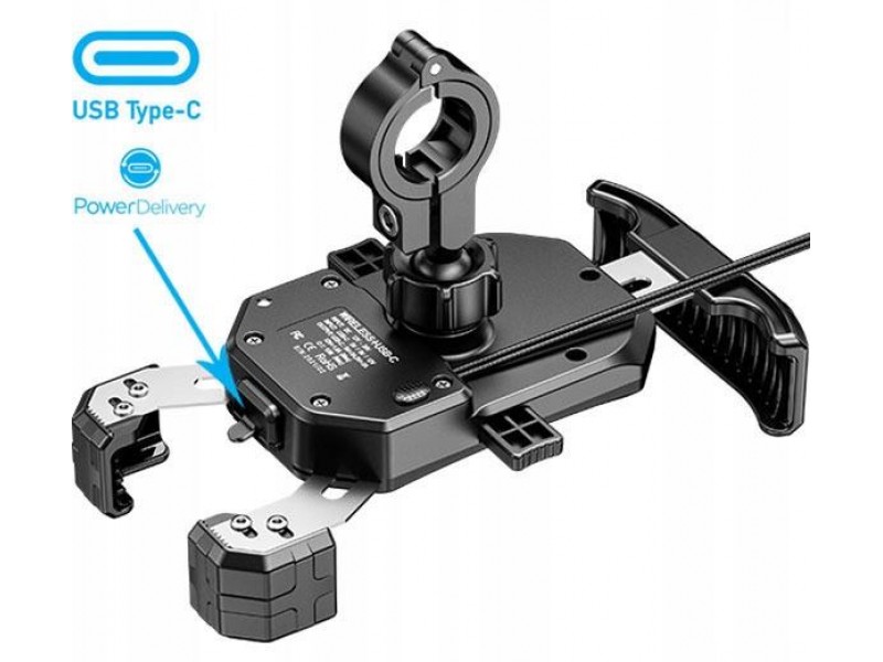 Suport telefon eXtremestyle model R15W-PD cu incarcare wireless si mufa usb C - montaj pe ghidon - latime maxima 89 mm Suport telefon eXtremestyle model R15W-PD cu incarcare wireless si mufa usb C - montaj pe ghidon - latime maxima 89 mm