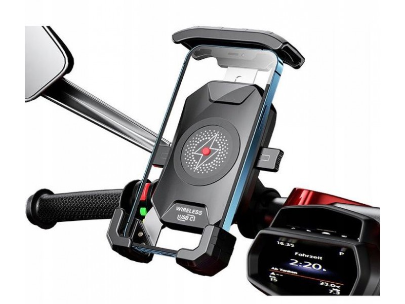 Suport telefon eXtremestyle model R15W-PD cu incarcare wireless si mufa usb C - montaj pe ghidon - latime maxima 89 mm Suport telefon eXtremestyle model R15W-PD cu incarcare wireless si mufa usb C - montaj pe ghidon - latime maxima 89 mm