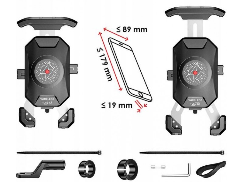 Suport telefon eXtremestyle model R15W-PD cu incarcare wireless si mufa usb C - montaj pe ghidon - latime maxima 89 mm Suport telefon eXtremestyle model R15W-PD cu incarcare wireless si mufa usb C - montaj pe ghidon - latime maxima 89 mm