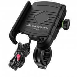 Suport telefon eXtremestyle model R9 cu port USB incarcare - montaj pe ghidon - latime reglabila 62-90 mm Suport telefon eXtremestyle model R9 cu port USB incarcare - montaj pe ghidon - latime reglabila 62-90 mm