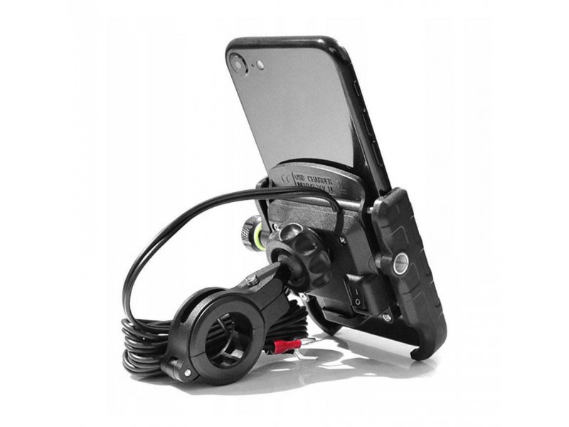 Suport telefon eXtremestyle model R9 cu port USB incarcare - montaj pe ghidon - latime reglabila 62-90 mm Suport telefon eXtremestyle model R9 cu port USB incarcare - montaj pe ghidon - latime reglabila 62-90 mm