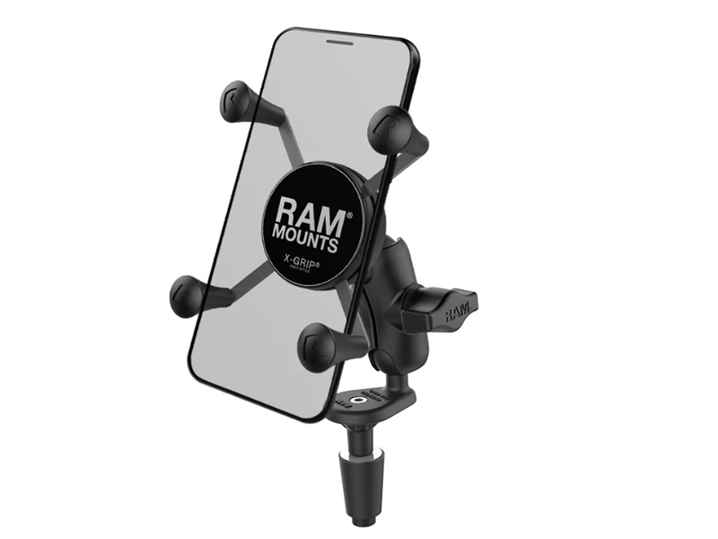 Suport telefon mobil (Iphone Max, Samsung Galaxy + / Note etc) cu montaj pe jugul furcii RAM Mount X-Grip - pentru telefoane cu diagonala mare