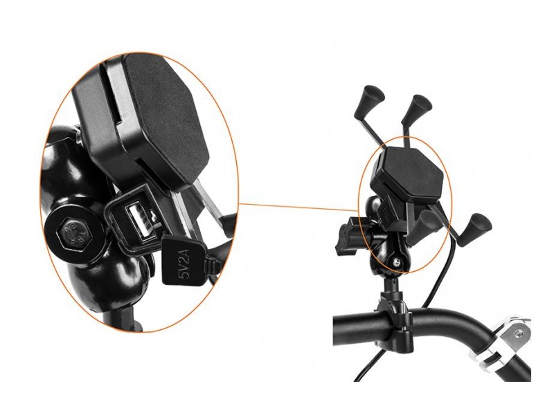 Suport telefon eXtremestyle tip RAM cu port USB incarcare - montaj pe ghidon - marime XL