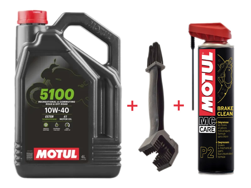 PACHET ULEI MOTOR MOTUL 5100 10W40 - 4L + PERIE CURATAT LANT + SPRAY DE FRANE