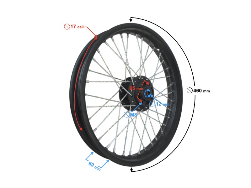 Front rim 17-3,00 with disc brake, spoked wheel, for motorcycle Cafe Racer