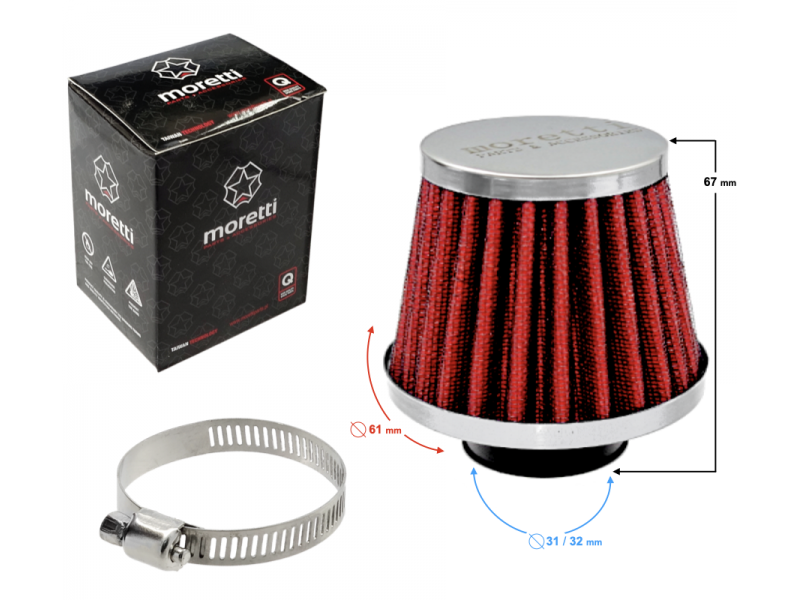 Cone air filter, red, diameter 31 mm