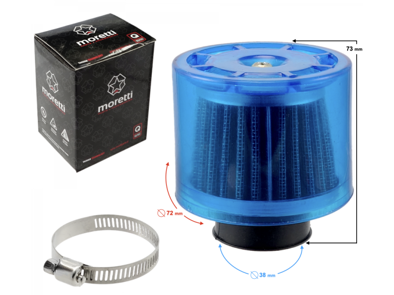 Cone air filter, blue, diameter 38mm