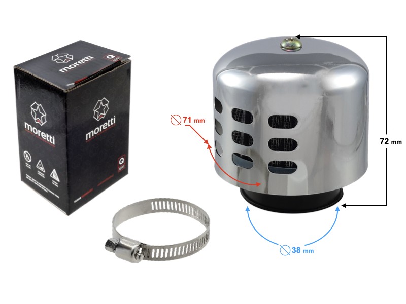 Cone air filter, silver, diameter 38mm