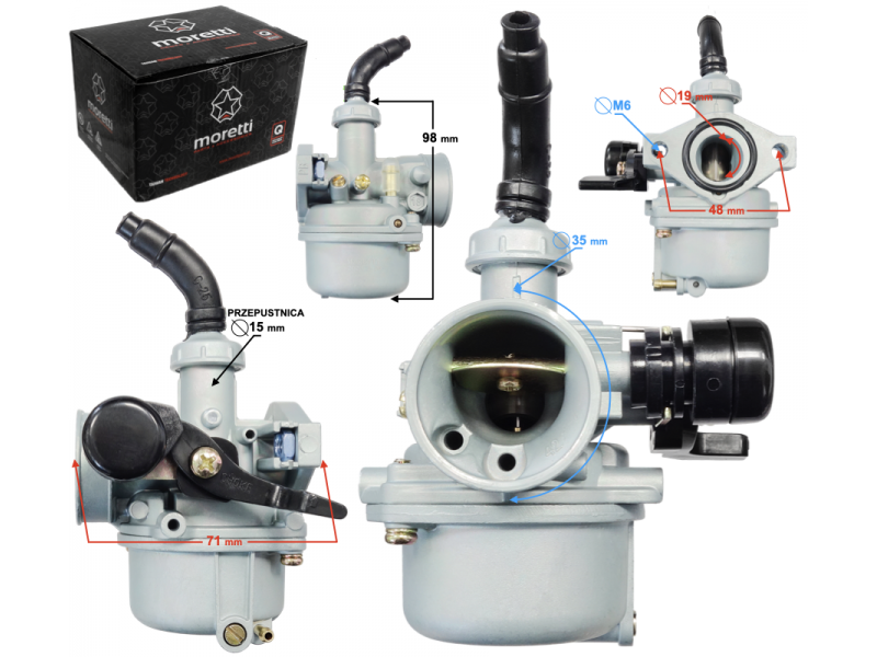 Carburetor Moretti, 50cc 4T, t.15mm, suction lever