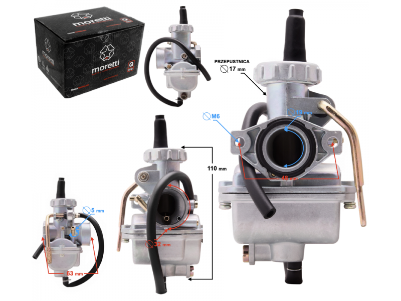 Moretti Street carburetor, 80cc 4T, t.17 mm, suction lever
