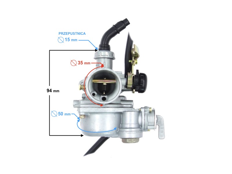 Carburetor PZ19, 110cc 4T, t.15mm, suction lever