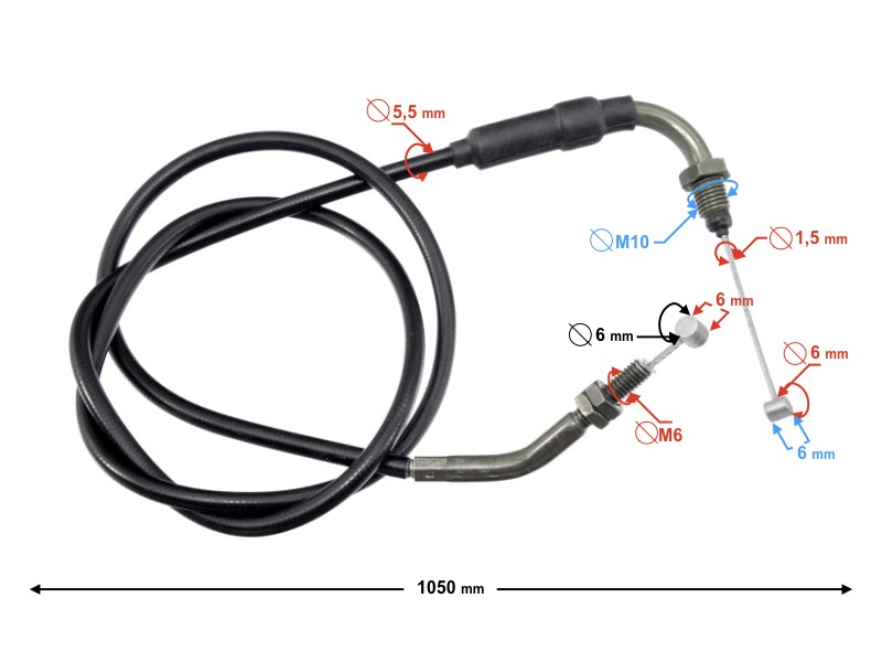 Gas throttle cable for Hyper 125 motorcycle, injection