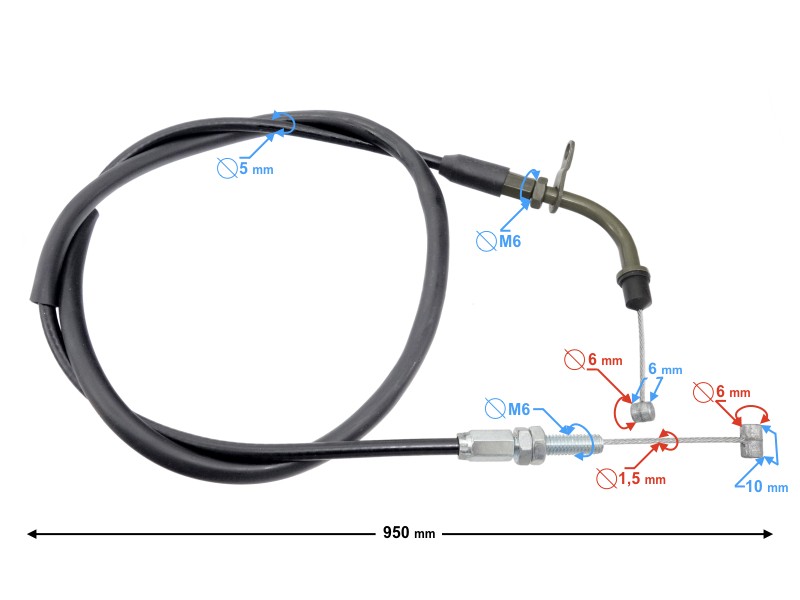 Gas throttle cable for motorcycle Cafe Racer